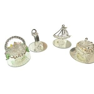 Lot of 4 spun glass figures flower basket pearl trinket shoe sailboat
